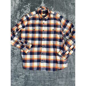 Gap Mens Standard Fit Flannel Shirt Plaid XL Orange/Yellow/Blue Long Sleeve